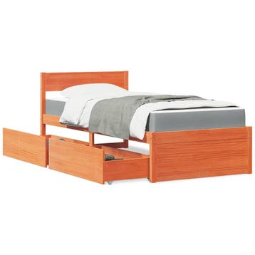 vidaXL Bed met lades en matras massief grenenhout wasbruin, 100 cm, Eenpersoons, Bruin, Verzenden