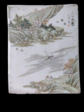 Tegel - Landschap en gedicht - Cheng Men - 1850-1900