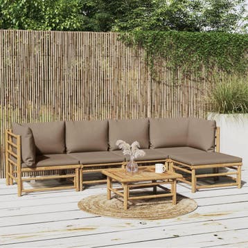 vidaXL 6-delige Loungeset met kussens bamboe taupe, Verzenden, Nieuw, Hout, Loungeset