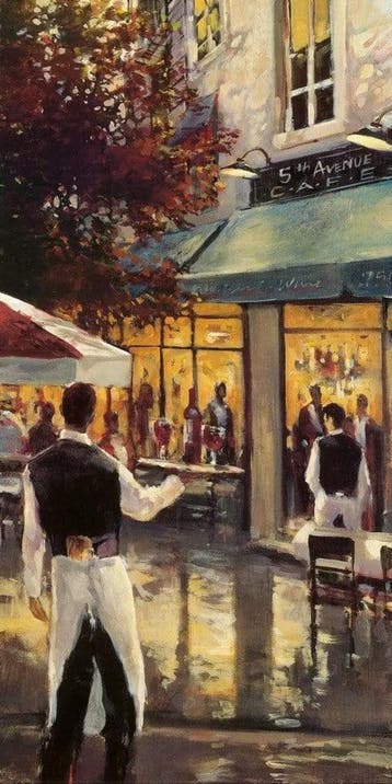 Kunstdruk Brent Heighton - 5th Ave Cafe 40x80cm, Huis en Inrichting, Woonaccessoires | Schilderijen, Tekeningen en Foto's, Verzenden