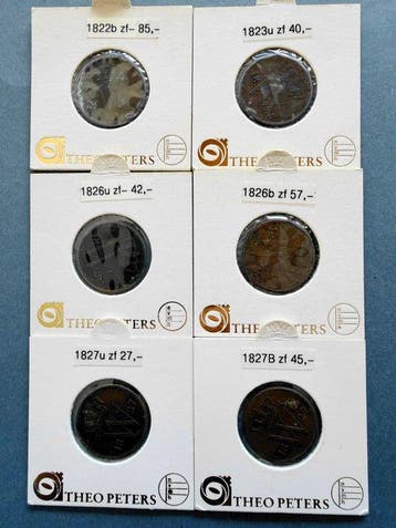 Nederland. Willem I. 1 Cent 1822B, 1823U, 1826U, 1826B,