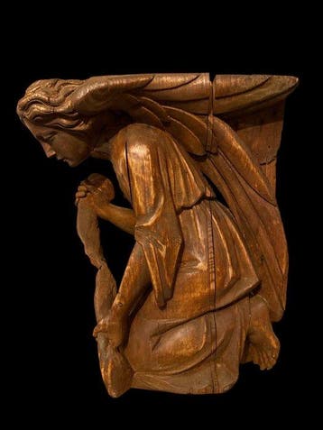 sculptuur, Antieke engel 19e eeuw / Neogotiek - 36 cm - Hout