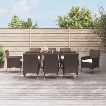 vidaXL 9-delige Tuinset met kussens poly rattan bruin, Verzenden, Nieuw, 8 zitplaatsen, Tuinset