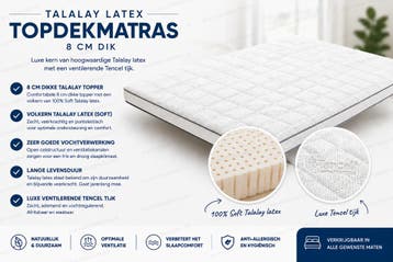 Talalay de luxe topper - Tencell 8cm - 90/210, Eenpersoons, Verzenden, Wit, Overige typen