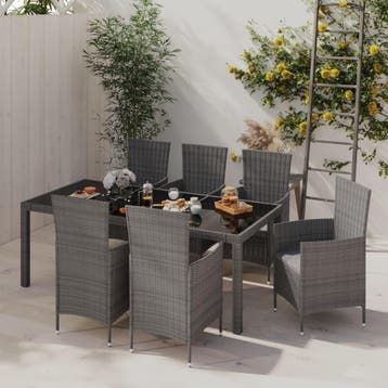 vidaXL 7-delige Tuinset met kussens poly rattan grijs, Verzenden, Nieuw, 6 zitplaatsen, Tuinset