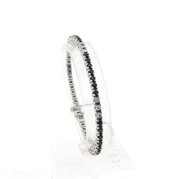 Witgouden tennisarmband met saffier en diamanten; 1,12 ct., Gebruikt, Ophalen of Verzenden, Met edelsteen, Goud