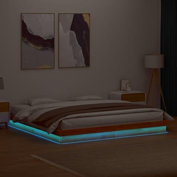 vidaXL Bedframe met LED massief grenenhout wasbruin 200x200, Bruin, Verzenden, Overige maten, 200 cm