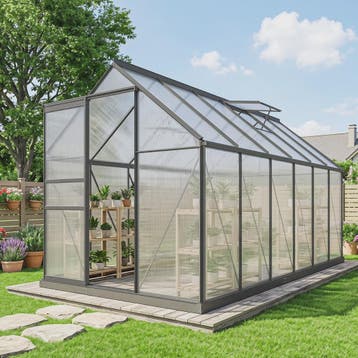 Outsunny Polycarbonaat Aluminium Tuinkas met Fundering - Sch, Verzenden, Nieuw