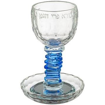 Kiddush van kristalglas op schotel, prachtige set met I..., Nieuw