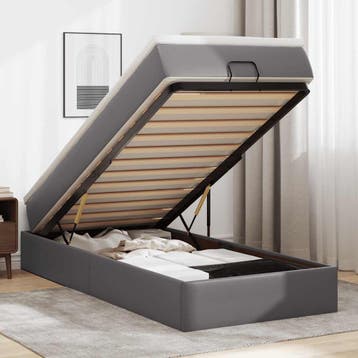 vidaXL Ottoman bed met matras 80x200 cm kunstleer grijs, Overige materialen, Eenpersoons, Verzenden, Nieuw