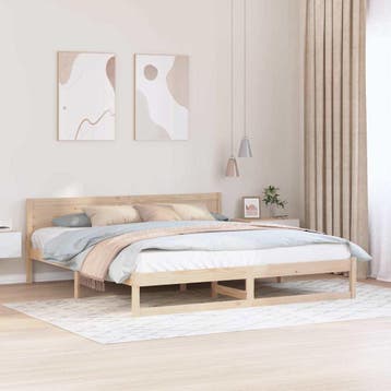 vidaXL Bedframe met hoofdeinde Naturel 180 x 200 cm Massief, Huis en Inrichting, Slaapkamer | Bedden, Verzenden, Nieuw, Bruin