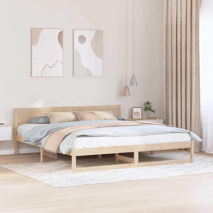 vidaXL Bedframe met hoofdeinde Naturel 180 x 200 cm Massief, Huis en Inrichting, Slaapkamer | Bedden, Bruin, Nieuw, Hout, Verzenden