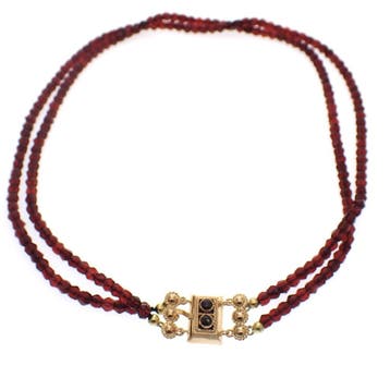 Antiek glaskralen collier met gouden slot (Ketting), Sieraden, Tassen en Uiterlijk, Kettingen, Gebruikt, Ophalen of Verzenden