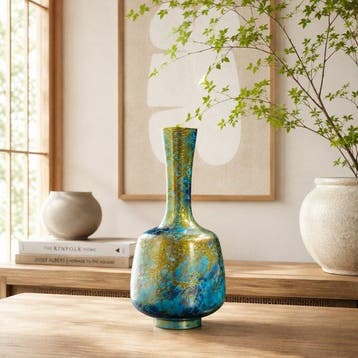 Vaas - Bronze (Takaoka Doki), marmeren blauw en gouden