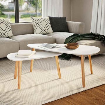 vidaXL 2-delige Salontafelset massief grenenhout wit, Verzenden, Nieuw, Grenenhout, 50 tot 100 cm