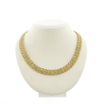 Gouden fantasieschakel collier (Ketting), Ophalen of Verzenden, Gebruikt, Goud, Goud