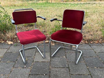 Stoel (2) - Staal, Katoen - Twee buisframe stoelen, Antiek en Kunst