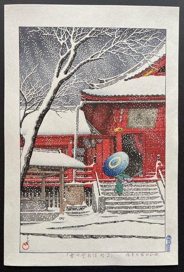 Snow at Kiyomizu Hall, Ueno - Kawase Hasui  (1883-1957)