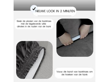 Hilvard - Bankhoes 4 zitsbanken - Stretch - Velvet - Grijs -, Verzenden, Nieuw
