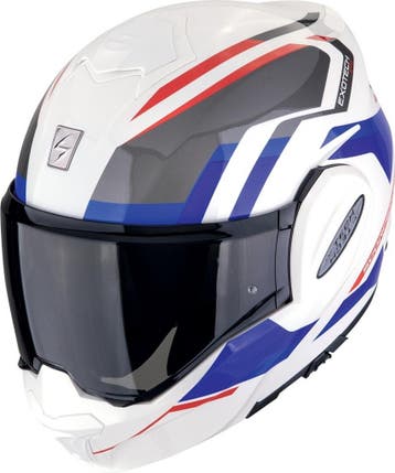 Scorpion EXO-Tech Evo Furio Wit Rood Blauw Systeemhelm, Motoren, Systeemhelm, Nieuw met kaartje, Overige merken, Heren