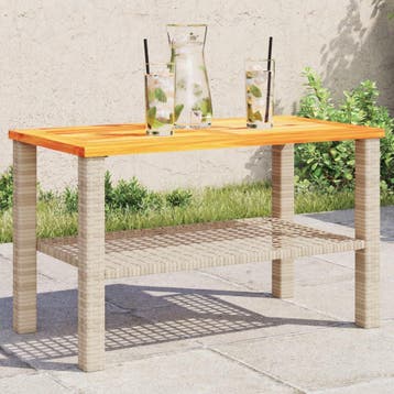 vidaXL Tuintafel 70x38x42 cm poly rattan en acaciahout beige, Tuin en Terras, Verzenden, Nieuw