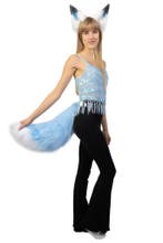 Haarband Furry Oren Staart Set Lichtblauw Wit Kat Poes Vos D, Ophalen of Verzenden, Nieuw, Carnaval, Accessoires