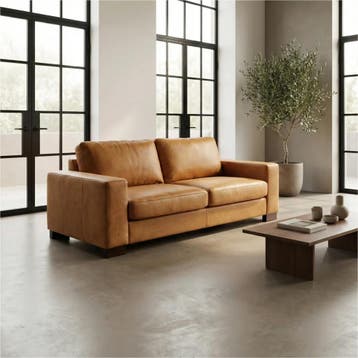 Leren bank Enjoy - 2,5 zits - Kenia Cognac (cognac) - Poten, Huis en Inrichting, Nieuw, Ophalen of Verzenden, Modern, 200 tot 250 cm