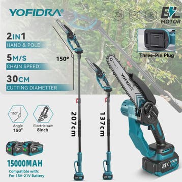 YOFIDRA Telescopische Accu Kettingzaag - 8 Inch Snoerloos Sn, Verzenden, Nieuw
