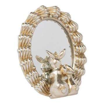 Spiegel Ovaal konijn hars zilver 16x7,2x20,3cm, Verzenden, Nieuw