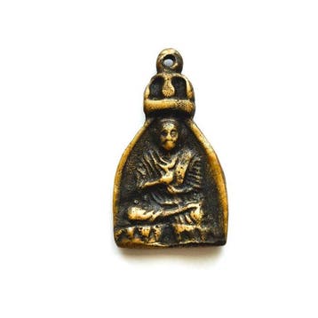 Oud-Indochinese Brons XS Zittende Boeddha op Troon