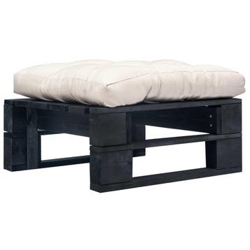vidaXL Tuinpoef met zandkleurig kussen pallet hout zwart, Tuin en Terras, Tuinsets en Loungesets, Verzenden, Nieuw
