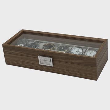 Luxe Houten Horlogedoos met Glazen Deksel - 6 Vakken - Walno, Verzenden, Nieuw