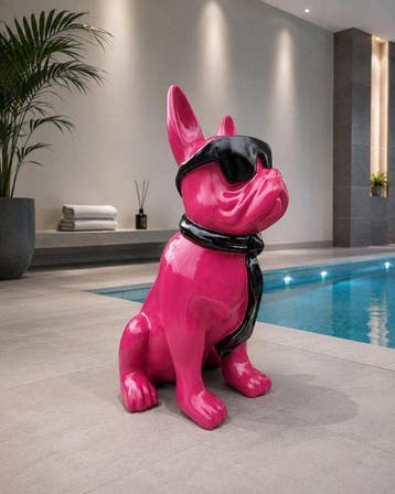 Beeld, funny dog with sunglasses in rpink color - 60 cm -