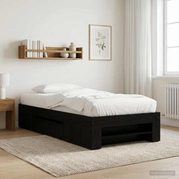 vidaXL Bedframe met opslag Zwart eiken 80 x 200 cm Bewerkt, Verzenden, Nieuw, Zwart, Hout