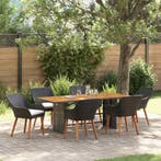 vidaXL Tuin eettafelset met kussen 7 pcs Zwart poly rattan, Verzenden, Nieuw, Rotan, 7 zitplaatsen