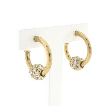 Gouden oorstekers met zirconia bolletjes; Ø 20,0 mm, Gebruikt, Ophalen of Verzenden, Met edelsteen, Goud