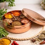 Puur koperen kruidenbox (hoog) gehamerd met 7 potjes en, Ophalen of Verzenden, Nieuw