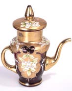 Koffiepot - Handgeschilderde verhoogde emaille bloemen en