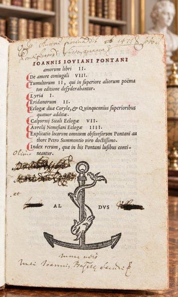 Manuzio / Pontano - [Post Incunable] De Amori Coniugali -