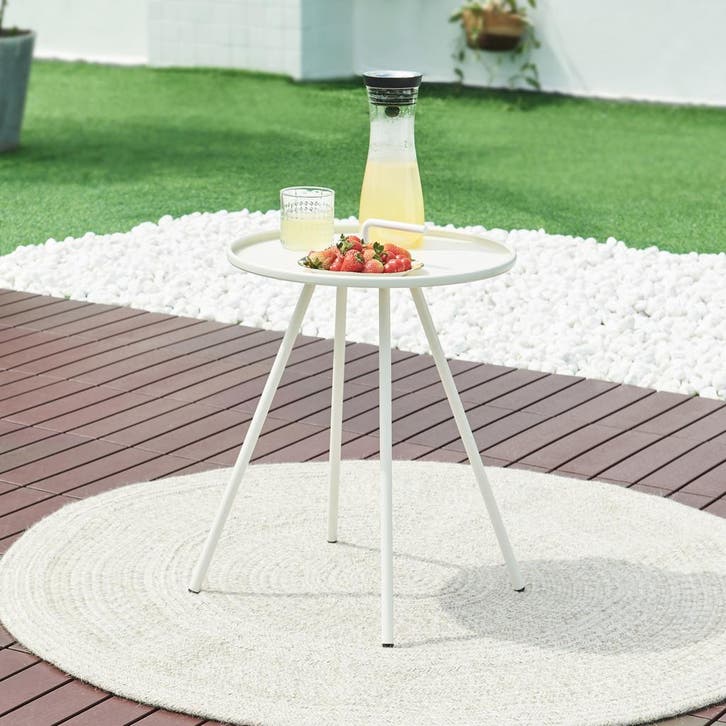Tuintafel Fosen rond 55xØ42 cm wit [en.casa], Tuin en Terras, Tuintafels, Verzenden