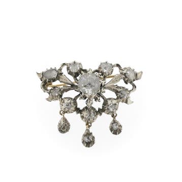 Zilveren broche gezet met roos geslepen diamanten, Gebruikt, Ophalen of Verzenden, Met edelsteen, Zilver