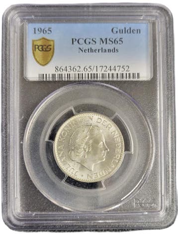 Koningin Juliana zilveren 1 gulden 1965 MS65 PCGS, 1 gulden, Koningin Juliana, Verzenden, Zilver