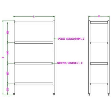 Stelling | RVS | 4 Niveaus | 50 cm diep | Demontabel | 4..., Verzenden, Nieuw in verpakking