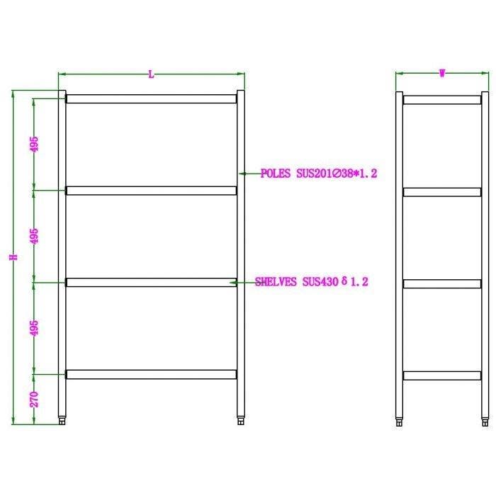 Stelling | RVS | 4 Niveaus | 50 cm diep | Demontabel | 4..., Zakelijke goederen, Horeca | Meubilair en Inrichting, Verzenden