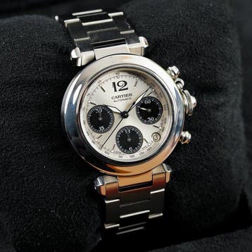 Cartier - Pasha C-Silver Panda Chronograph-Date - W31048M7 -, Nieuw