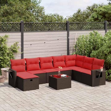 vidaXL 9-delige Loungeset met kussens poly rattan bruin, Verzenden, Nieuw, 8 zitplaatsen, Loungeset