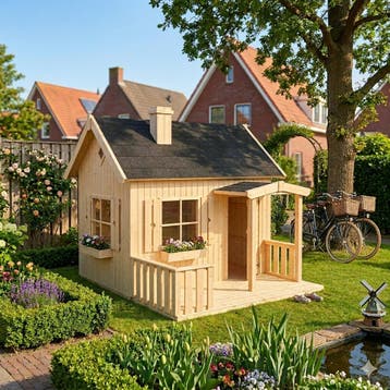 Houten speelhuis 16mm met overdekt terras WOODY Ruby Premium, Ophalen of Verzenden, Nieuw