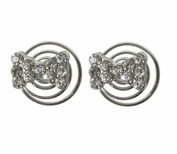 Haarspeld Curlies 1cm - Strik Strass Steentjes - Zilver -, Nieuw