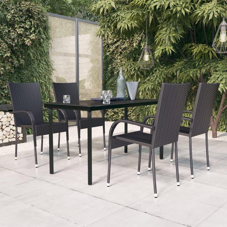 vidaXL 5-delige Tuinset zwart, Tuin en Terras, Tuinsets en Loungesets, Tuinset, Nieuw, 4 zitplaatsen, Rotan, Verzenden