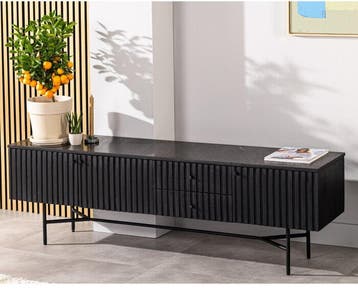 Tv-meubel Ralph 175 cm Marmer - Zwart | BY-OLAF, Ophalen of Verzenden, Nieuw